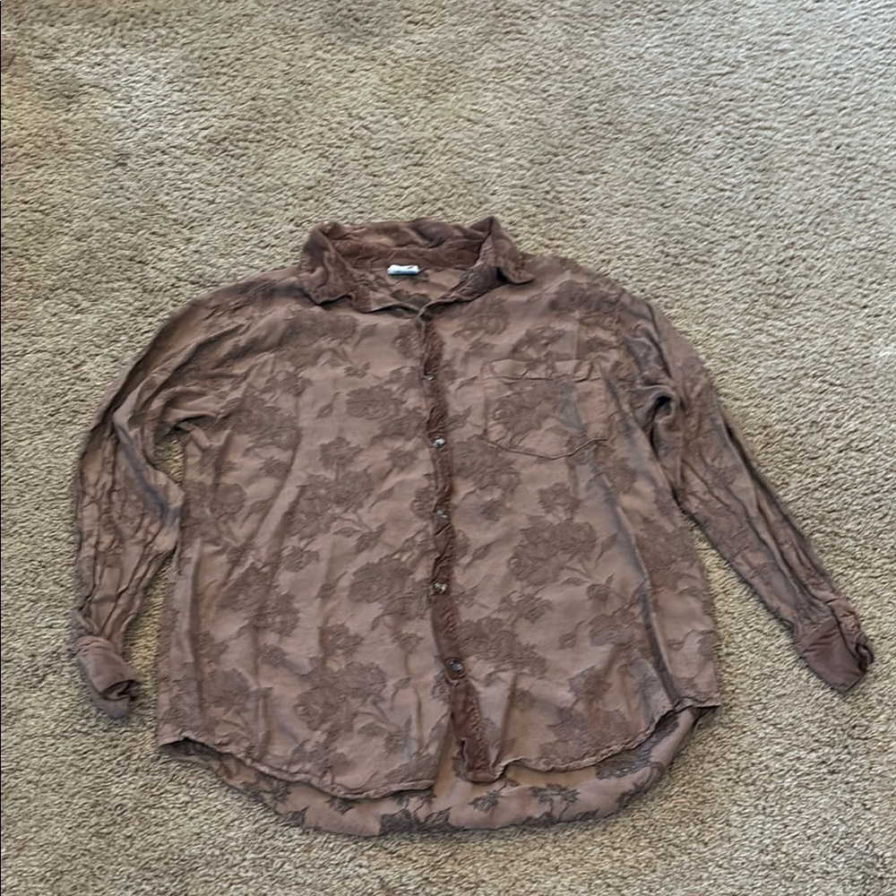 Brown Floral Button-Up Shirt